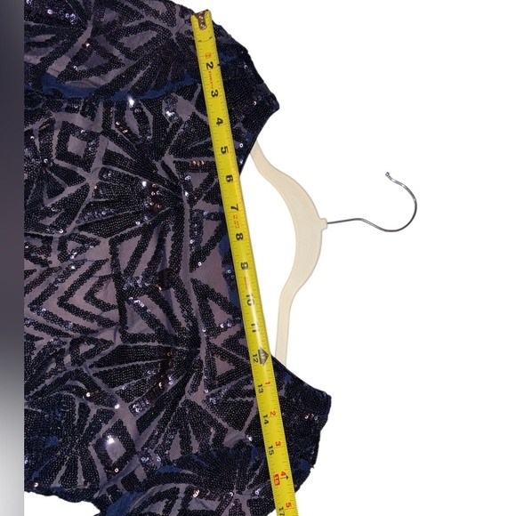 Dress The Population Nordstrom Emery Midi Dress Navy Sequin Long Sleeve Size XS - Picture 10 of 12